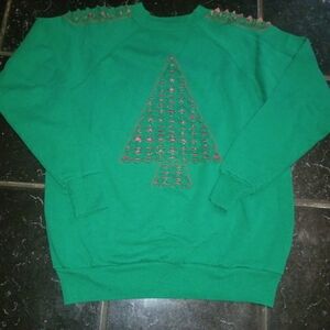 Vtg Green Holiday Sweatshirt Crewneck with Tree Design Size XL